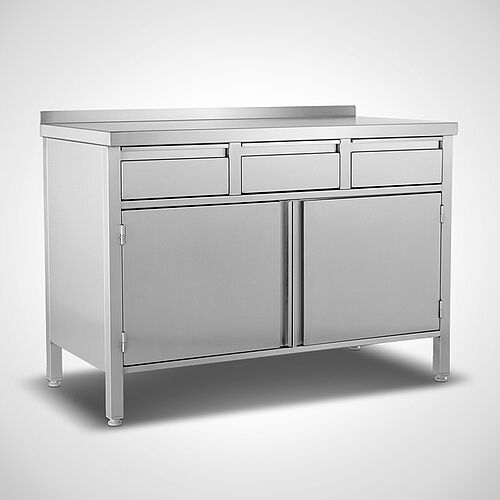 Stainless steel work cabinet with drawers underneath, type AS-KF, with rear upstand 